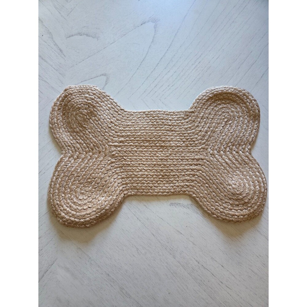 VHC Brands Indoor/Outdoor Pet Food Mat for Pets Bone Shaped Rug Natural Small